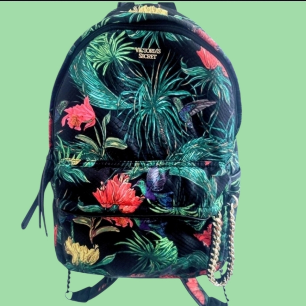 NWOT‎ Victoria's Secret Floral Vibrant Tropical Paradise City Backpack15"x11"x5"